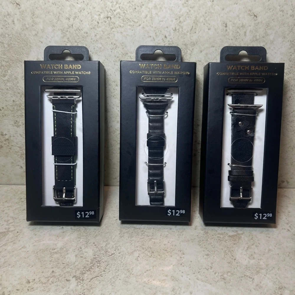 New! Lot‎ Of 3 Watch Bands For Apple Watch (38mm To 41mm) Black Silver Clasp NIB